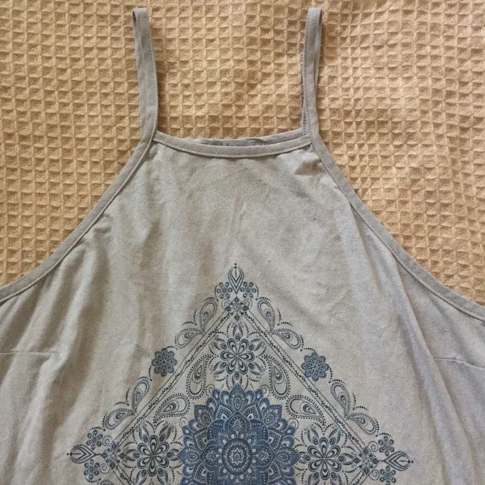 Faux Suede Flowy Mandala Print Halter Top